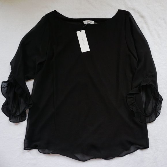 Calvin Klein Tops - Black Ruffled Long-sleeve